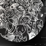 Close up of a Stash Mix felt slip mat on a turntable