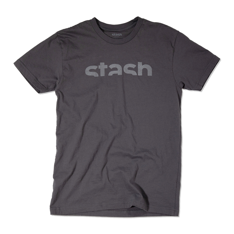 Front view of grey Stash Watermark logo t-shirt