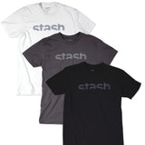 Front view of white, grey, and black Stash Watermark t-shirts